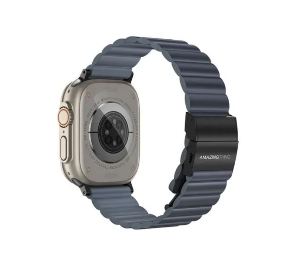 Amazingthing GLAMOUR SENSE lATHER STRAP FOR APPLE WATCH 49/45/41 BLUE